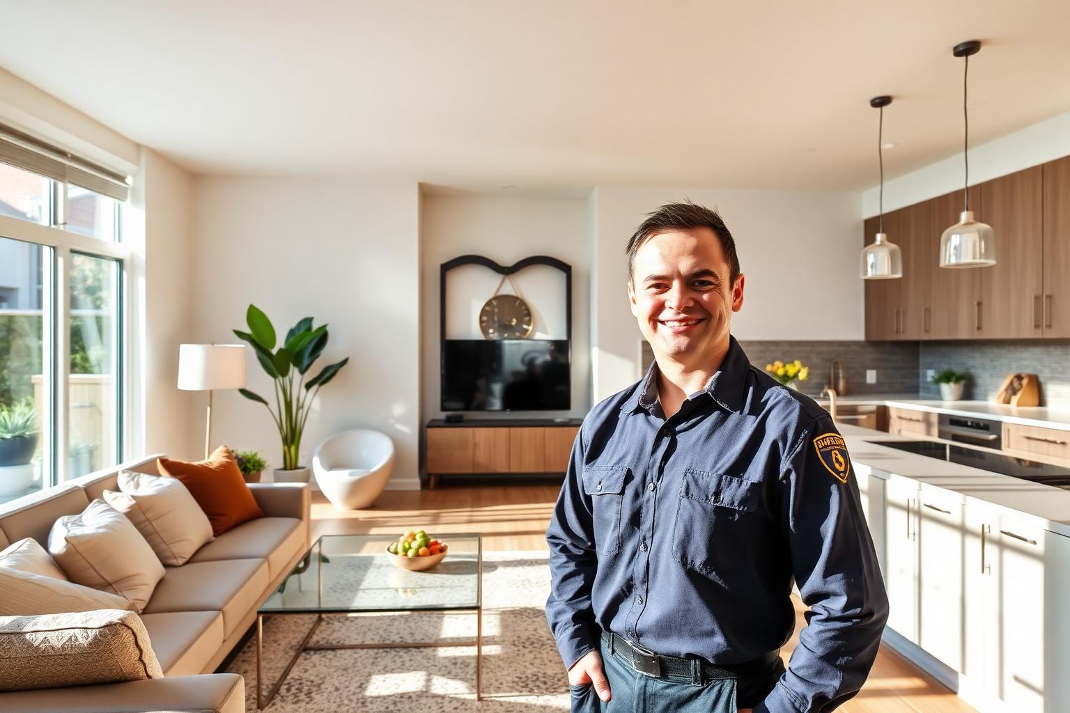Professional house cleaner in a sparkling Los Angeles home